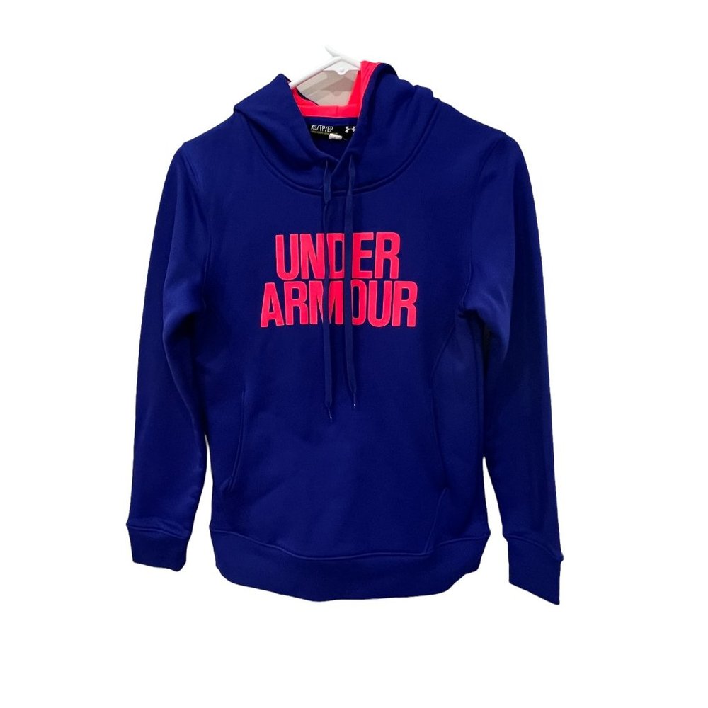 Under Armour Women's Fleece‎ Graphic Print Logo Coldgear Hoodie Blue Size XS